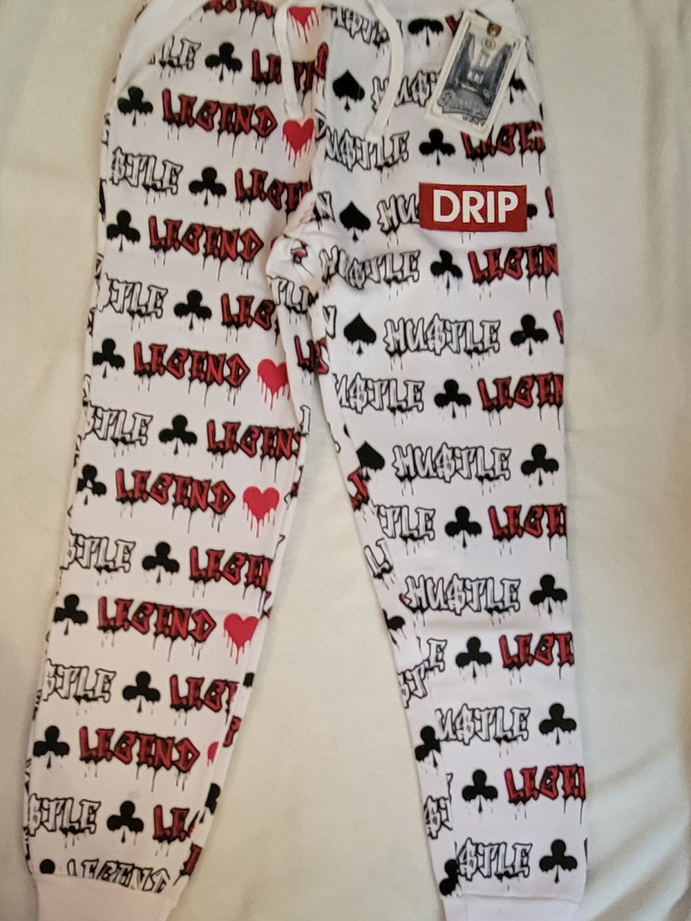 White Graphic Jogger Sweatpants with Red & Black Print